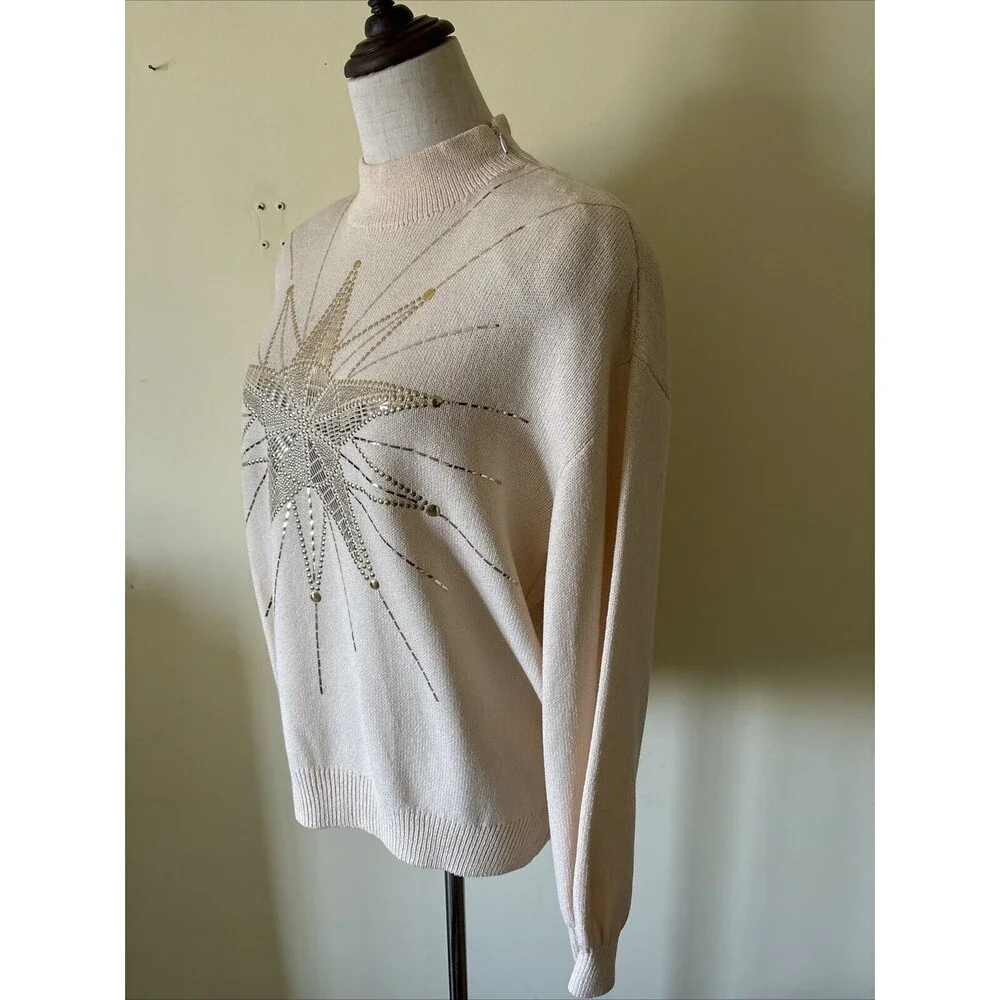 Vintage St John by Marie Gray Embellished Gold‎ & Cream Knit Sweater